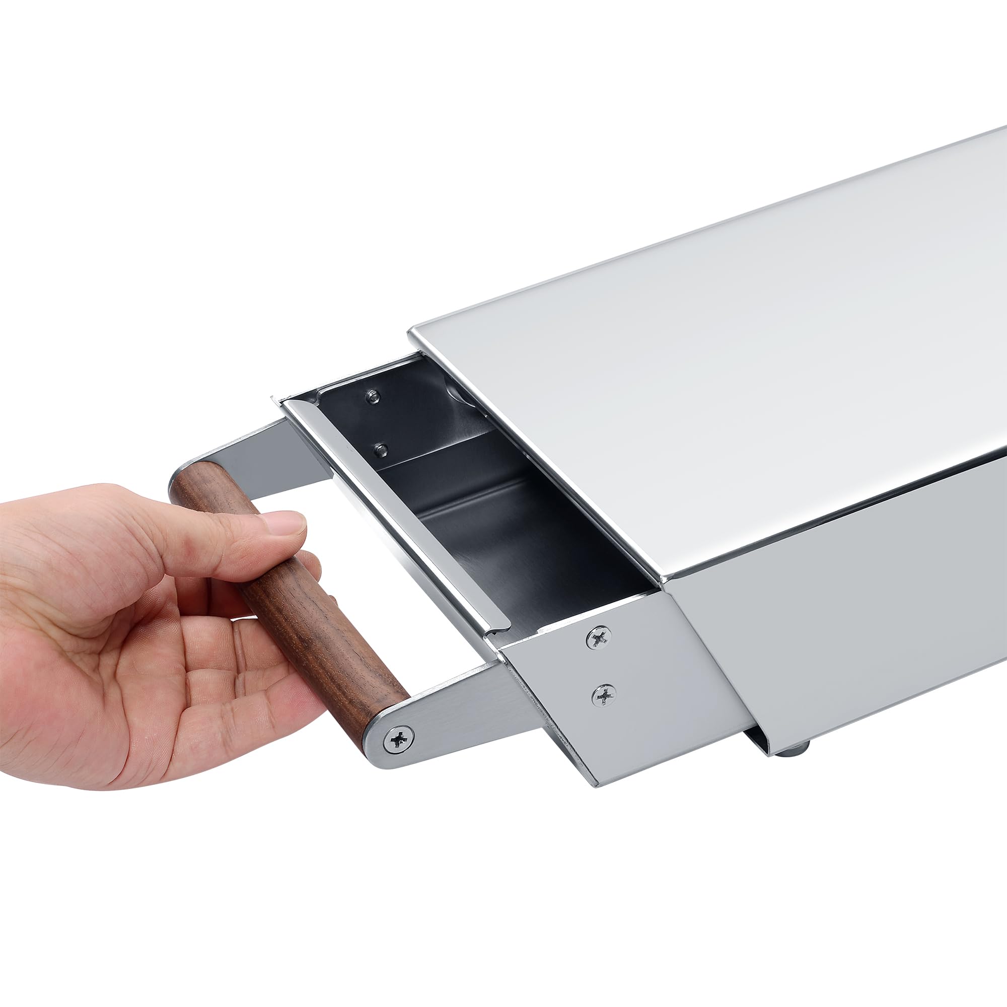 Normcore Espresso Knock Box Drawer, Espresso Knocker Drawer, 304 Stainless Steel With Walnut Wood Hand, For Home, Office, Restaurant and Coffee Shop, Mirror Finish, Size: M