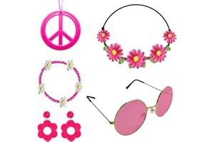 6 Pcs Hippie Accessories Set, Boho Peace Sign Flower 60s 70s Outfit Women Hippie Costume Disco Outfits Party Favors