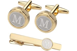 GWD Mens Cufflinks Tie clips set Set Shirt Classic Initials Alphabet A-Z Gift Box