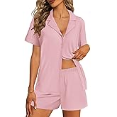 Ekouaer Womens Pajama Sets 2 Piece Cotton Pjs Button Down Sleepwear Short Sleeve Lounge Set with Pockets