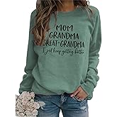 HHLLEOJK MOM Grandma Great-Grandma Sweatshirt, Grandma Pullover Tops Women Casual Crew Neck Long Sleeve Graphic Sweatshirt