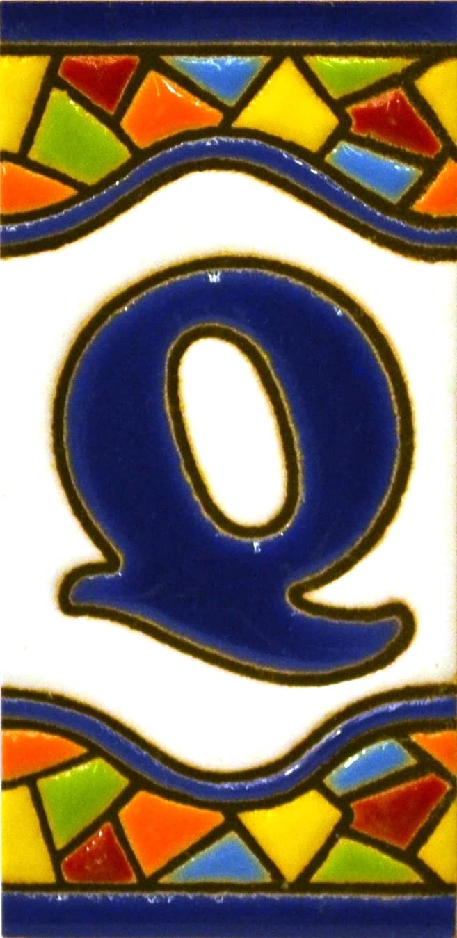 House letters 3 inch. Handpainted house letter tiles for signs, addresses and names. Address numbers for houses. House address numbers and letters. Design Design MOSAICO MINI 2,87" x 1,38" (LETTER Q)