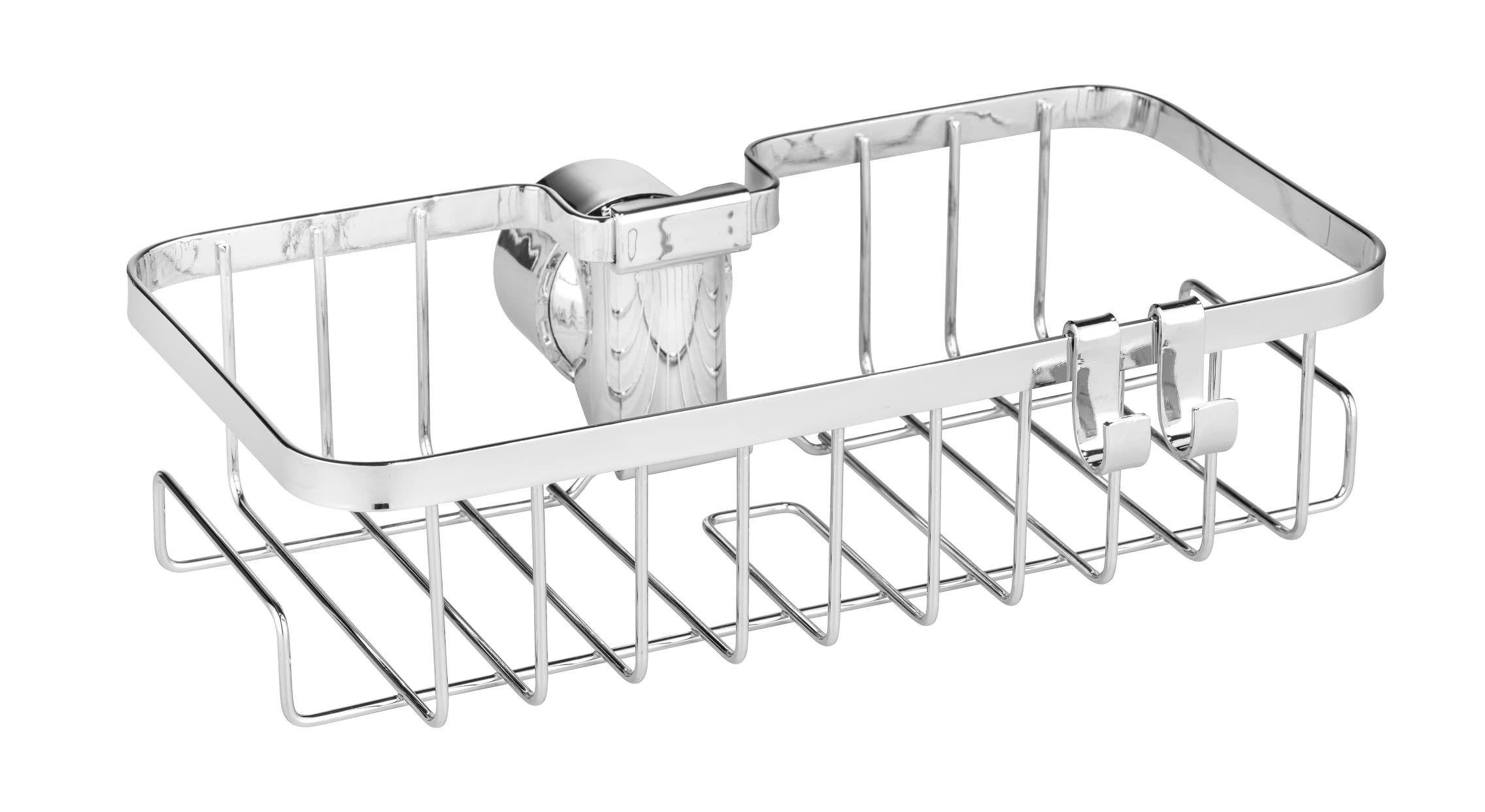 WENKO Floresta Square shower rail caddy, chrome-plated stainless steel shower caddy, assembly without screws or drilling, for all standard shower rods, 24 x 6.2 x 14 cm, glossy