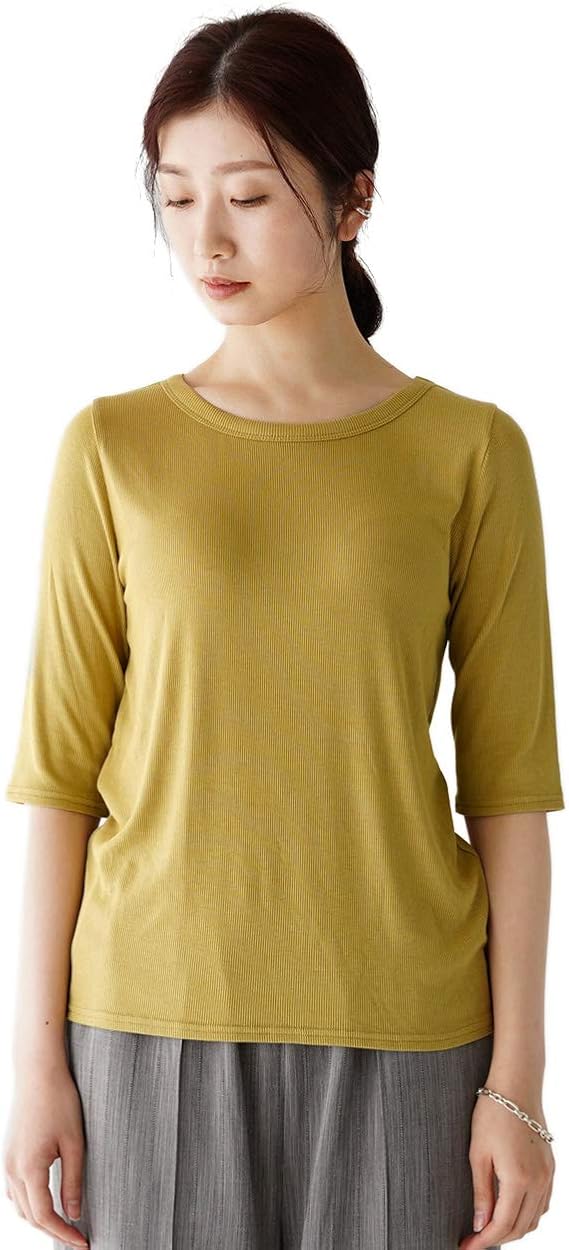Amazon ケレン Kelen ソーマ Soma クルーネック 5分袖 リブ カットソー Tシャツ レディース 21春夏 Lsl19sbl18 Free Yellow Tシャツ カットソー 通販