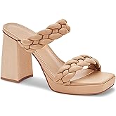 Coutgo Womens Platform Heels Chunky Heel Braided Heeled Sandals Slip on High Mules Party Summer Dress Shoes