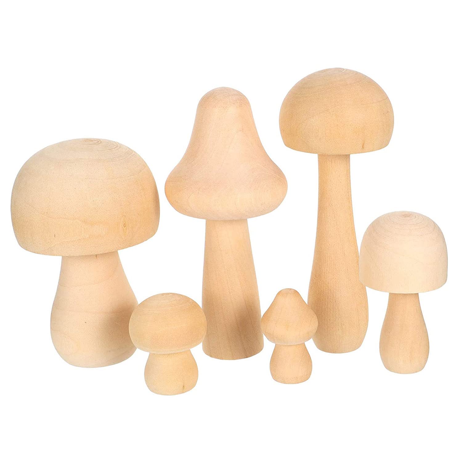 6 Pieces Wooden Mushroom Set Unfinished Wooden Mushrooms Natural Craft Mushrooms for Children's Arts and DIY Crafts