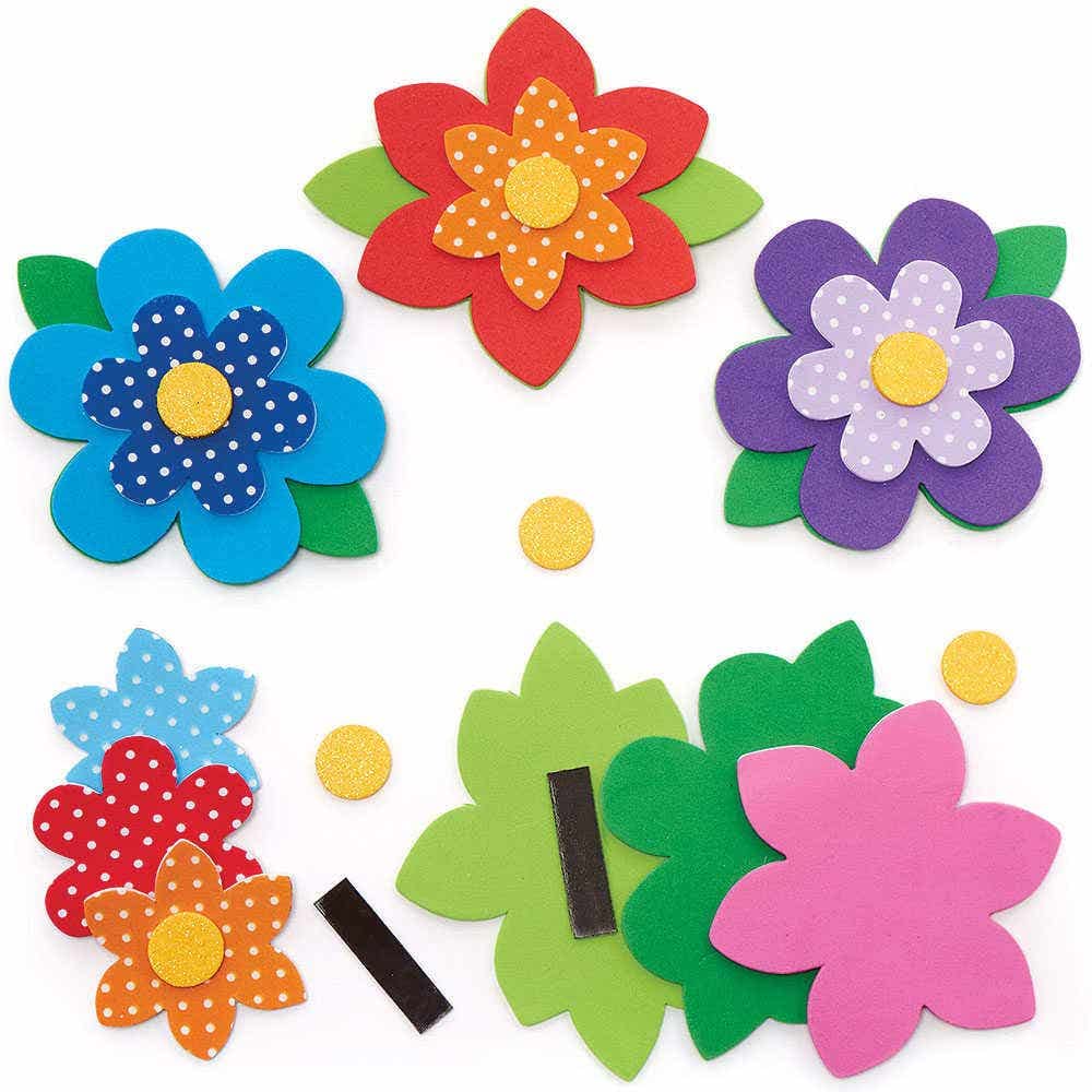 Baker Ross FC728 Flower Mix and Match Magnet Kits - Pack of 8, Fridge Magnets for Kids, Kids Crafts, Foam Craft