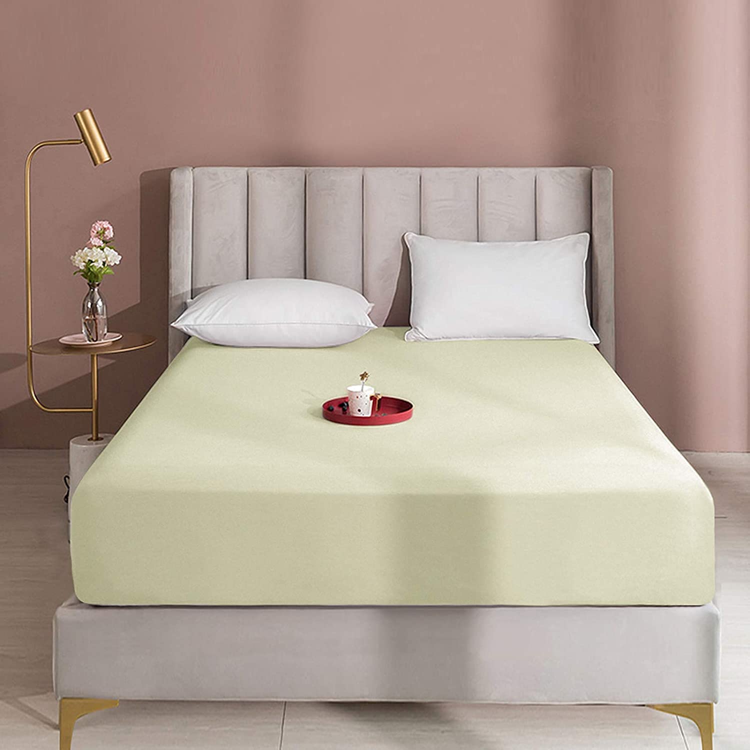 Queens Land Home Extra Deep 16"(40cm) Non Iron Percale Plain Pollycotton Fitted Sheet-(Double, Cream) — image 1