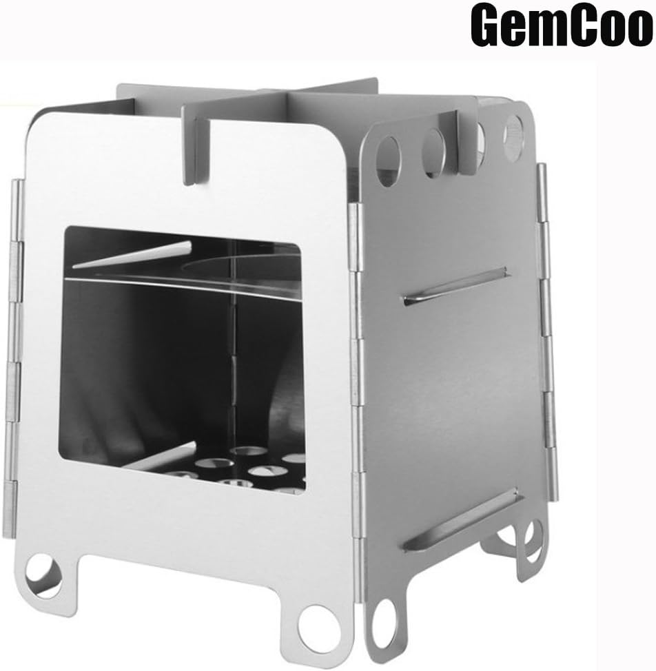 GemCoo Camping Stove Portable Stainless Steel Folding Wood Stove Pocket Stove for Outdoor Camping Cooking Picnic