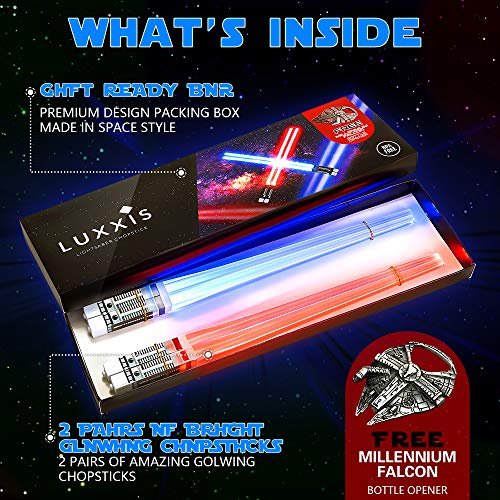 Lightsaber Light up LED Chopsticks Multi function for Star Wars Theme Party Fun Gift Set [2 PAIR - RED AND BLUE SET] - Thumbnail 2