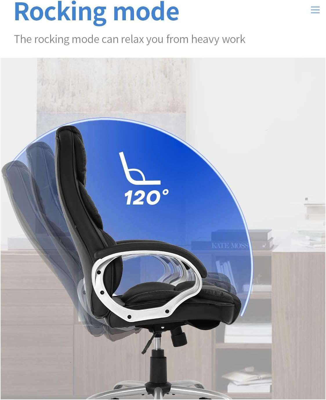 Office Chair Computer High Back Adjustable Ergonomic Desk Chair Executive PU Leather Swivel Task Chair with Armrests Lumbar Support (Black): Furniture & Decor