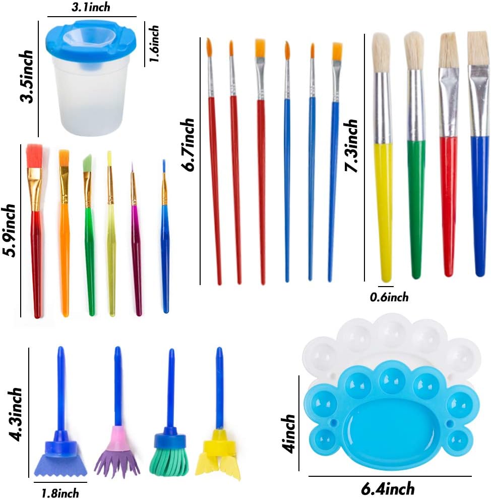 BigOtters Painting Tool Kit, 34Pcs Paint Supplies Include Paint Cups with Lids Palette Tray Multi Sizes Paint Pen Brushes Set for Kids Gifts School Prizes Art Party: Home & Kitchen