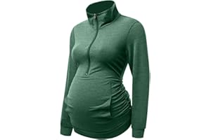 DEBELLY Maternity Shirt with Pocket Women's Lapel Top Casual Pregnancy Long Sleeve Zipper Sweatshirt