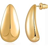 DATOUQI Chunky Gold Hoop Earrings for Women, Long Waterdrop Earrings with 18K Gold-Plated, Hypoallergenic Teardrop Earrings, Gold and Silver (#01 - Gold)