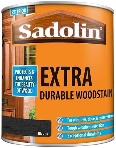 Sadolin Extra Woodstain Ebony 1L Yellow Tin for Windows Doors Conservatories