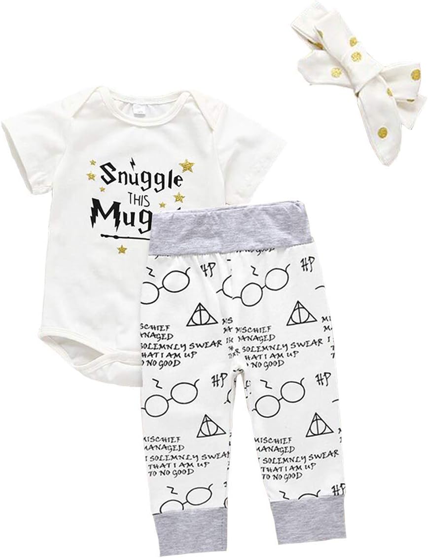 MOLYHUA Toddler Girl's Boys Clothes, 3Pcs Infant Kids Romper Shorts Headband Outfits Set