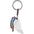 moonsix Crystal Wing Keychain with 7 Chakra Beads Natural Reiki Healing Stones Keyring Charm Decor for Unisex