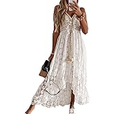 CUPSHE Women's Summer Dresses Sleeveless Lace Casual Tassel Beach Spaghetti Straps Flowy Maxi Sun Dress