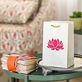 Desi Favors Lotus Gift Bags - Lotus Printed Paper for Christmas, Weddings, Birthday,s Pooja/puja Return Gifts Shagun Gift Bags - 7.4x4.7x3.14 Inch (Pack of 8)