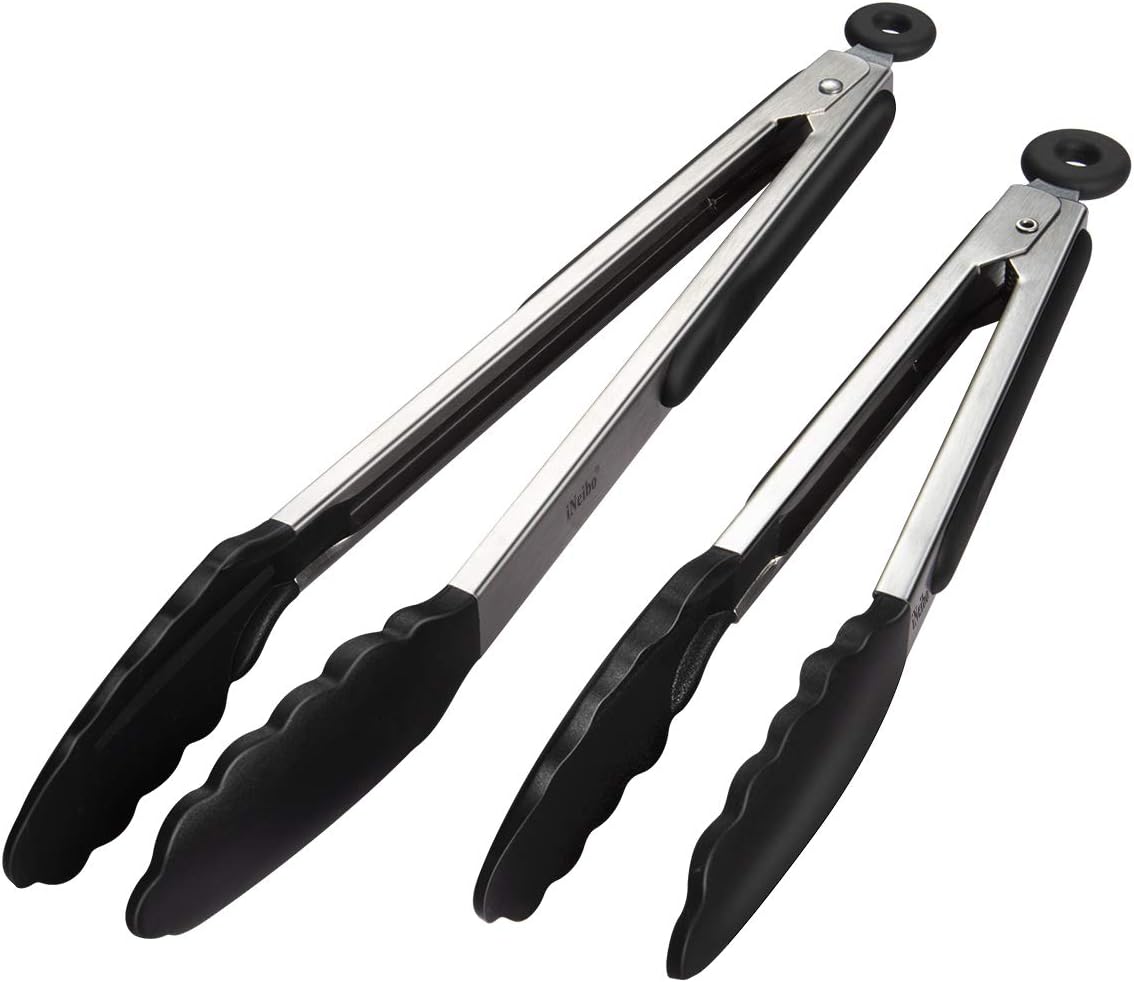 iNeibo Kitchen Premium Silicone Tongs - Pack of 2, 9