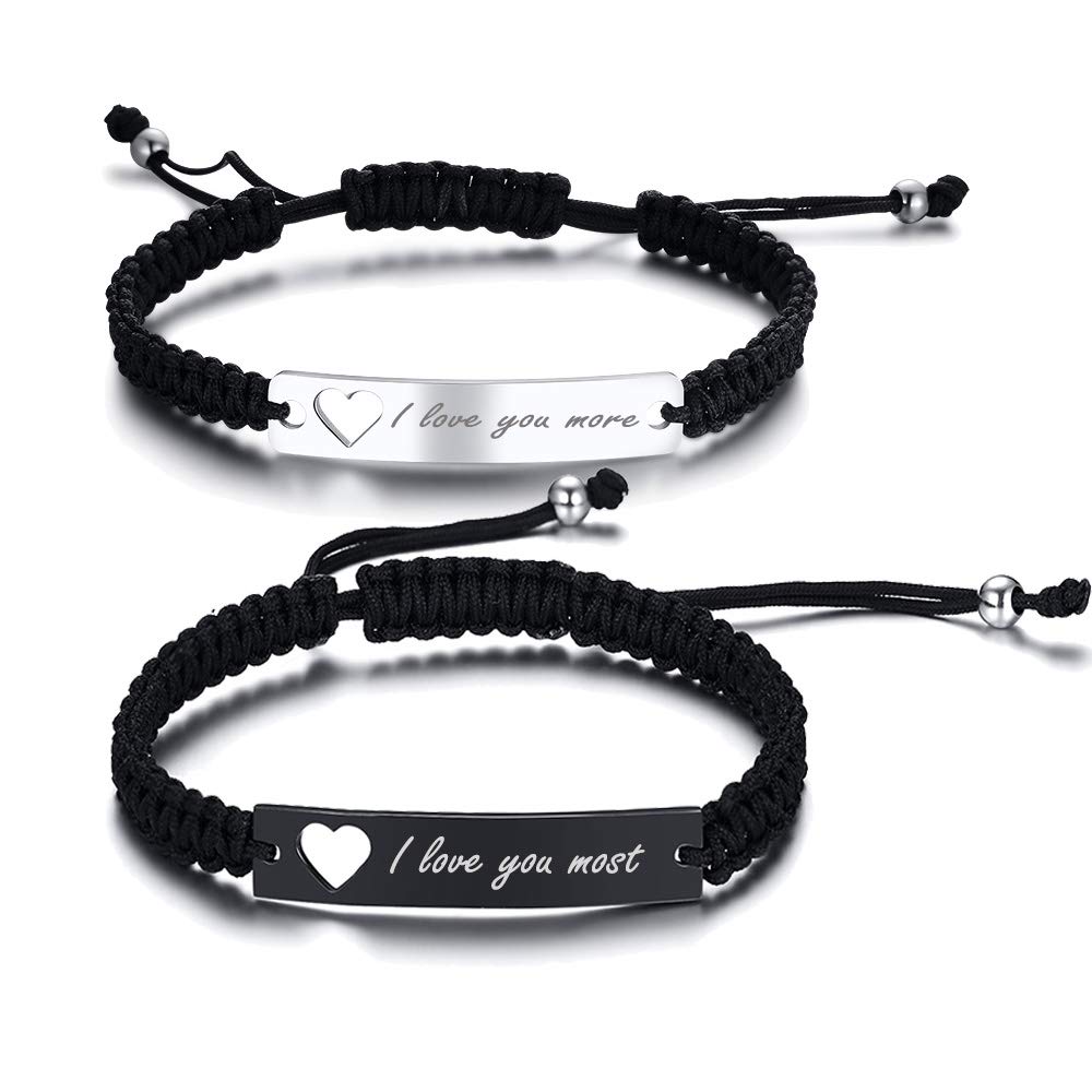 PJ JEWELLERY I Love You More I Love You Most His Hers Couples Bracelets Matching Bracelets Set Anniversary Promise Gifts Valentine Day Gift for him and her