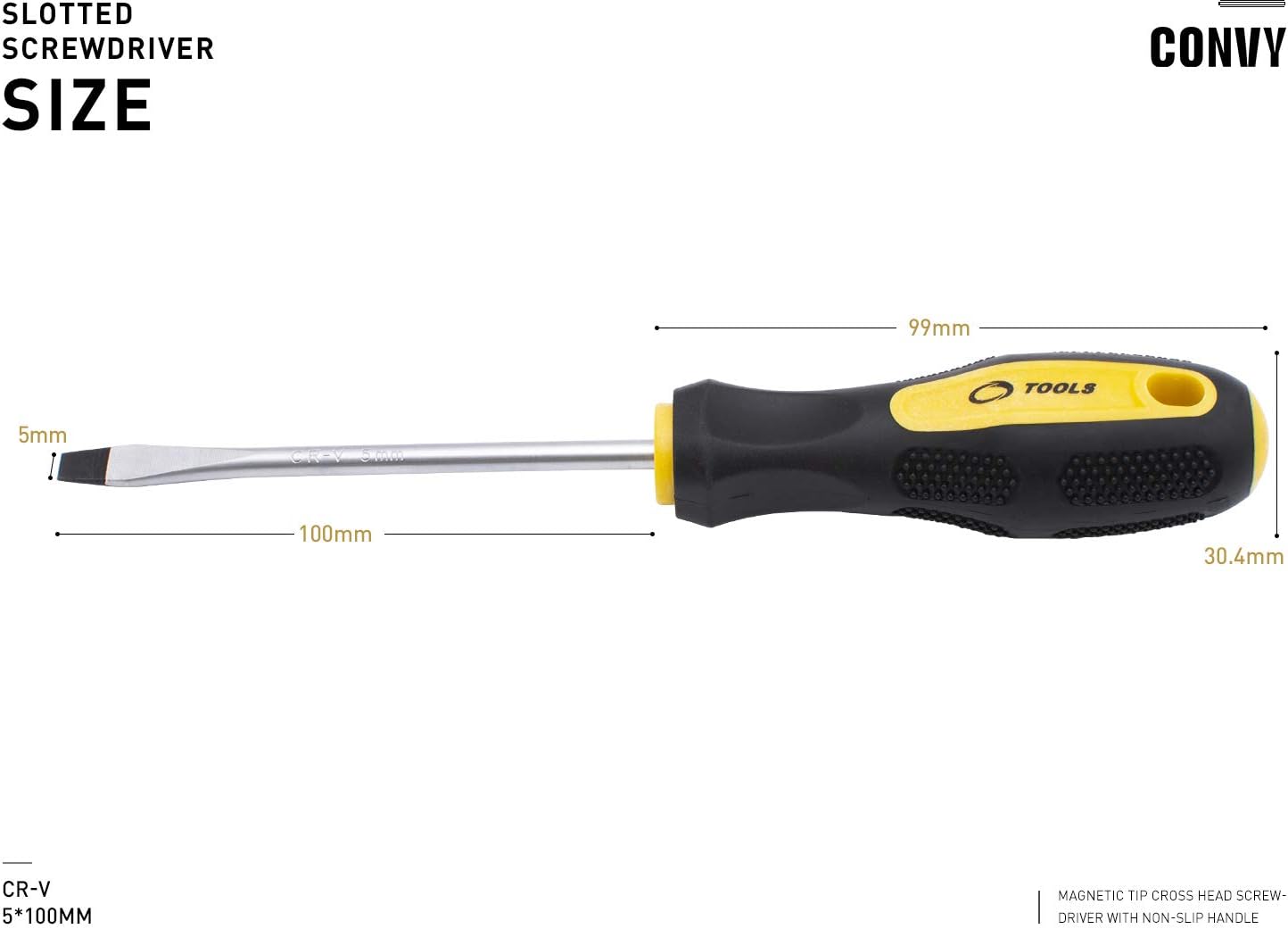 Convy GJ-0114 Slotted Screwdriver, Cross Head Screwdriver with Non-Slip Handle, SL 5100 - - 