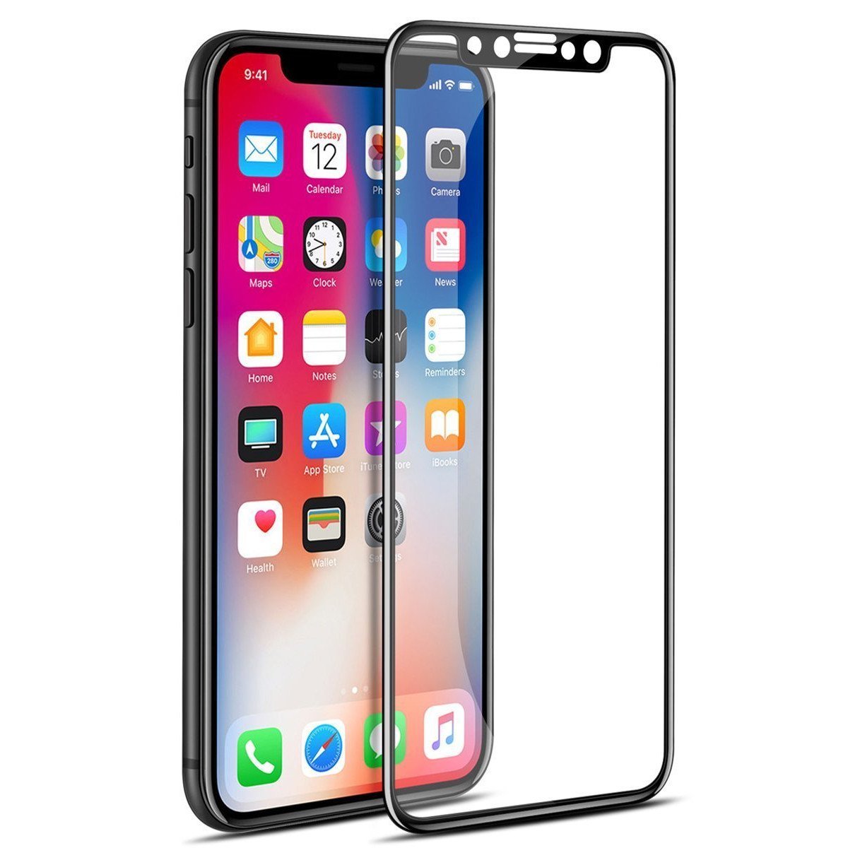 iPhone X Case Combo - Yamoo iPhone X Genuine Leather Wallet Case with Detachable Magnetic Hard Case, Card Holder (Black), iPhone X 3D Full Coverage HD Clear 9H Tempered Glass Screen Protector