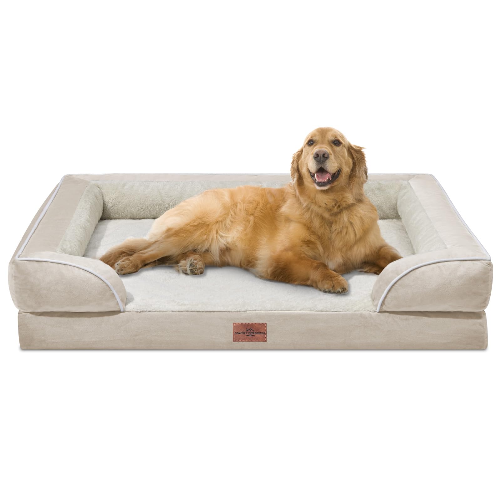 Photo 1 of Comfort Expression XL Dog Beds for Extra Large Dogs, Waterproof Orthopedic Dog Bed with Bolster, Washable Dog Bed Sofa with Removable Cover & Non-Slip Bottom(X-Large,Beige)