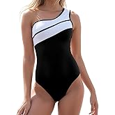 NESY Women's One Piece Swimsuit One Shoulder Bathig Suit Women Black White Color Block Beachwear Tummy Control Swimwear
