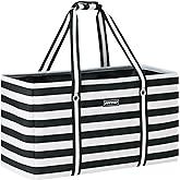 PFFVRP Stand Up Extra Large Utility Tote Bag, Foldable Reusable Grocery Bags with Metal Wire Frame & Reinforced Bottom Board, Large Utility Tote for Shopping, Car Trunk, Beach Bag (Black)
