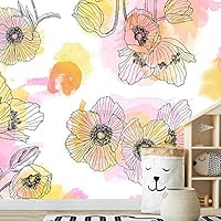 Wall Mural Flowers and Leaves Removable Self-Adhesive Wallpaper Wall Decoration for Bedroom Living Room - 66x96 inches