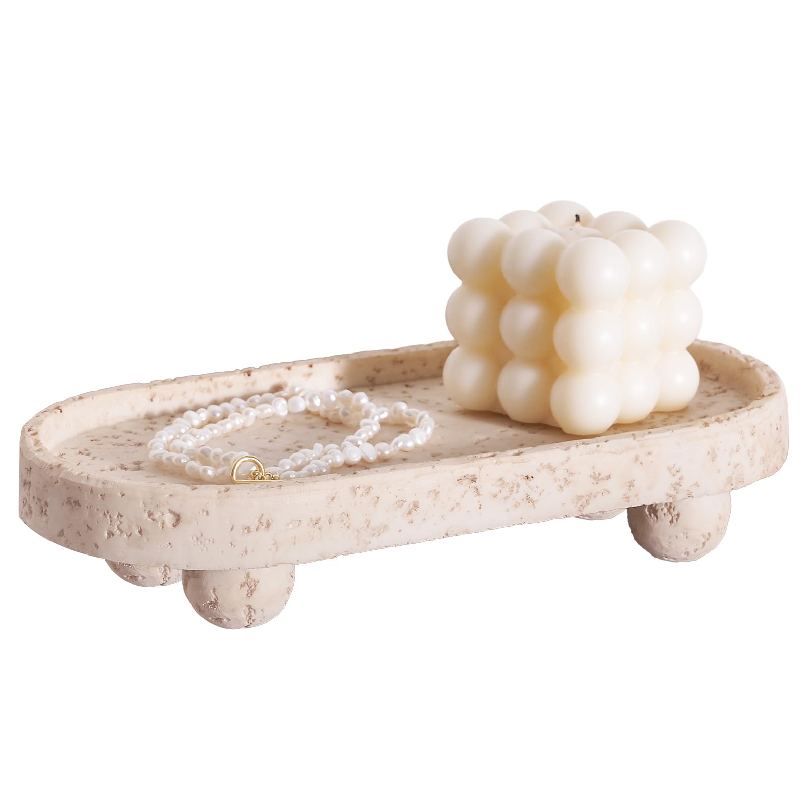 Photo 1 of *** DIFFERENT MODEL *** DN DECONATION Resin Decorative Tray with Legs, 4 Footed Coffee Table Trays Decor, Travertine Look Vanity Tray for Perfume Jewelry Bathroom Soap Kitchen Countertop Dresser, Oval 9.53x1.97in