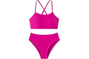 Milumia Girl's Cute Two Piece Swimsuit V Neck Spaghetti Strap Wireless Bikini Set