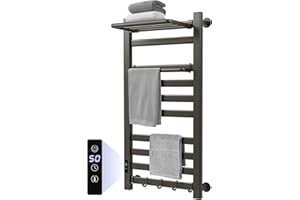 LYASILYHS Heated Towel Racks for Bathroom, Wall Mounted Electric Towel Warmer Rack with 24H Timer and Temperature Control, Stainless Steel, Plug-in, Matte black