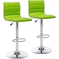 Vogue Furniture Direct PU Leather Bar Stools, Modern Square Adjustable Swivel Barstools with Back, Armless Airlift Counter Height Bar Chairs for Kitchen Dining Set of 2 (Green)