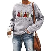 T&Twenties Women Merry Christmas Sweatshirts Funny Snowman Car Pullover Plaid Tree Tops