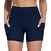 Cighay Women's High Waist Yoga Shorts with Deep Side Pockets Tummy Control Fitness Athletic Running Gym Workout Biker Shorts