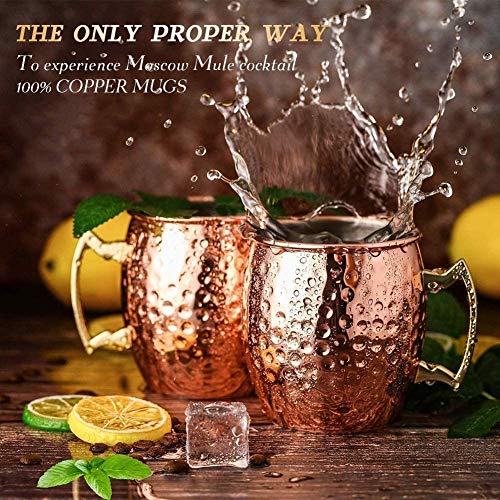 Yoassi Moscow Mule Becher, 4er Set Kupferbecher Mug Kupfer ink. 4 x Silkon Untersetzer, 4 x Strohhalme, 1 x Shotglas, 1 x Strohbürste Cocktailgläser Geschenk für Bar, Party, Hausparty – Bild 5