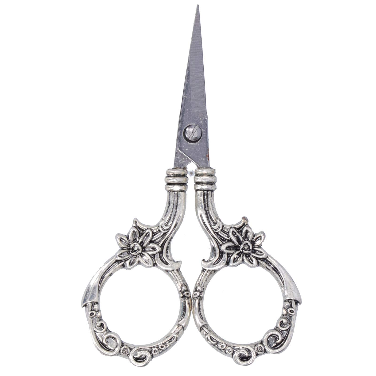 Embroidery Scissors, Vintage Flower Sewing Scissors Craft Shear for Cross Stitch Handcraft Craft Art Work(Silver)