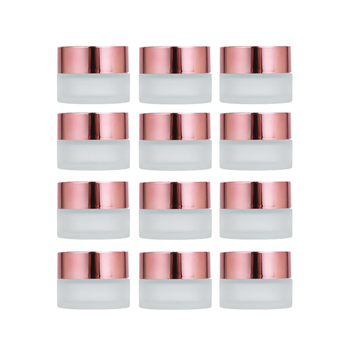 Photo 1 of 12Packs 5g Frosted Glass Jars with Rose Gold Caps and Inner Liners Refillable Cosmetic Containers Sample Vials Round Lotions Sample Containers for Lip Scrub Balm Lotions Eye Creams DIY