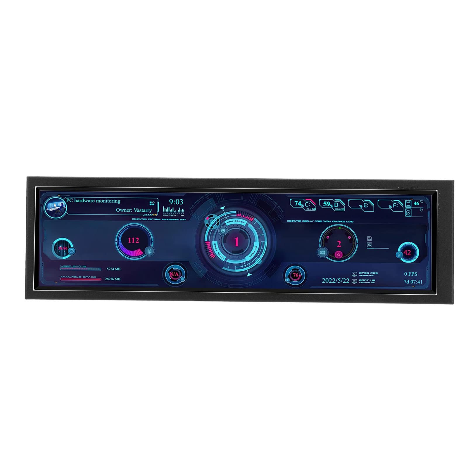 8.8 Inch IPS USB Mini Screen, 1920x480 IPS LCD Screen Temperature Monitor for aida64 PC CPU Monitor GPU Fan Speed Computer Temperature Memory Sub Display Cars LiveDash DIY Kits