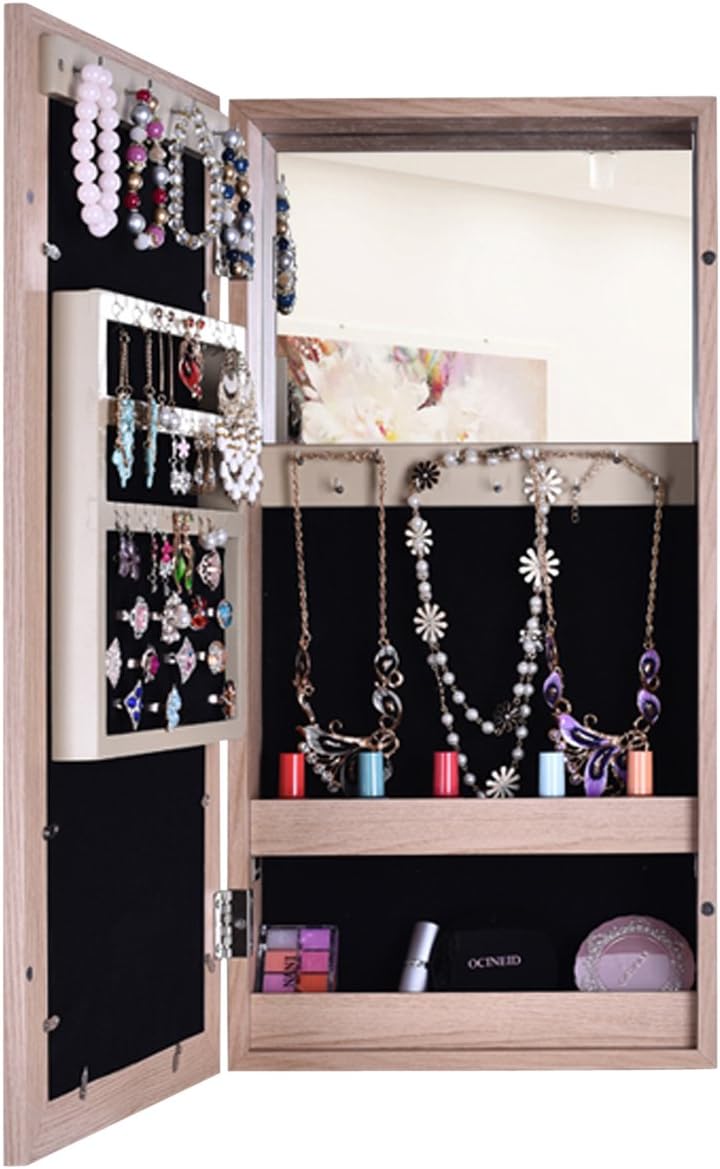BXSG® 62x31CM Hanging Wall/Door Simple Style Jewelry Organizer Storage Cabinet with Make-up Mirror and Picture/Photo Frame 6031(Brown)