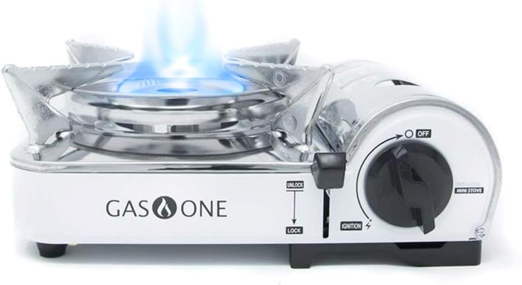 Gas One GS-800A Emergency Gear Camping Mini Butane Portable Gas Stove with Carrying Case, stainless steel, white Image