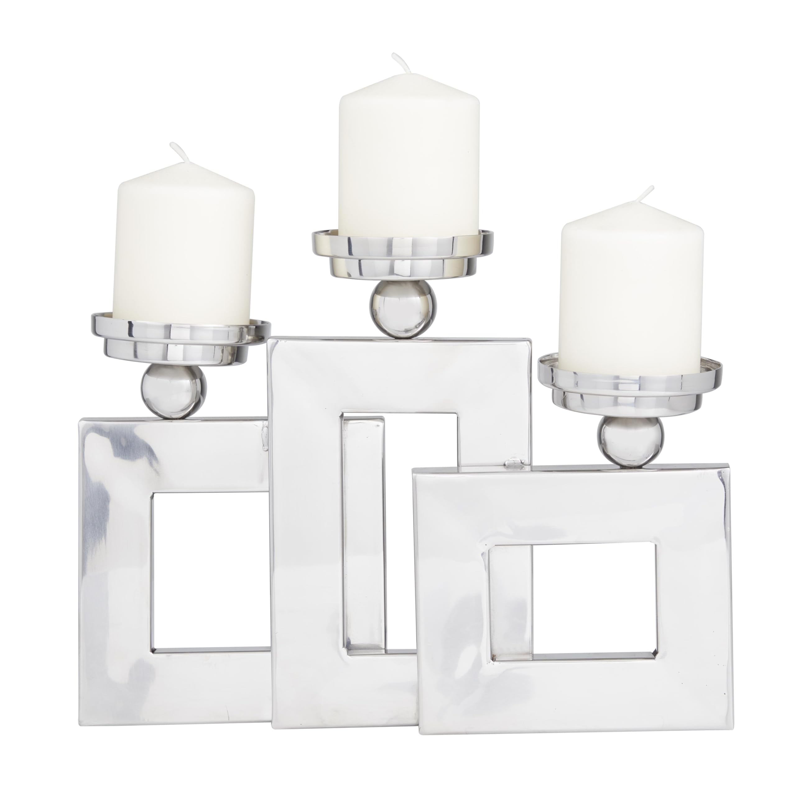 Photo 1 of Deco 79 Stainless Steel Metal Decorative Candle Holder Pillar 3 Plate Candle Stand, Candlestick Holder 14" x 6" x 11", Silver