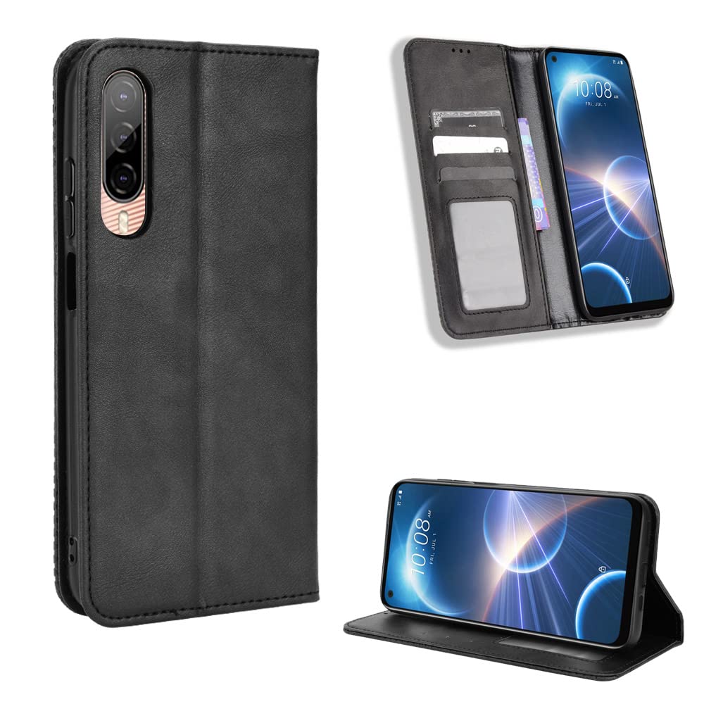 BellaCase HTC Desire 22 Pro Case [Wallet Case] [Kickstand] [Card Slots] [Magnetic Flip Cover] Compatible with HTC Desire 22 Pro Smartphone(Black)