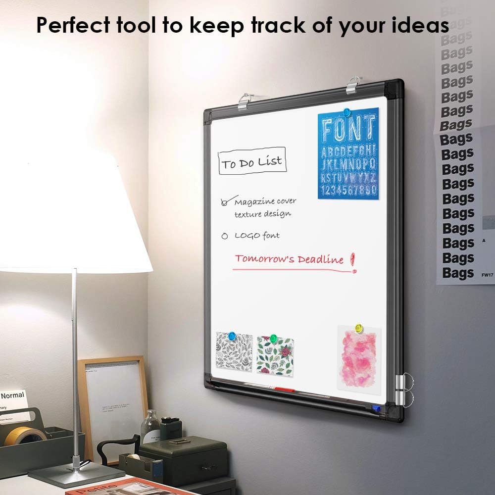 Magnetic Whiteboard 24 x 18 inches Dry Erase Board Wall Mounted White Board Black Aluminum Frame Hanging Whiteboard : Office Products