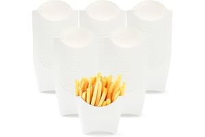 ZILAMGOO 50 Pack 4oz French Fry Containers, White Disposable Paperboard French Fries Holder Cups for Fries, Onion Rings, Snacks, Crackers – Stackable French Fry Cups for Parties & Takeout