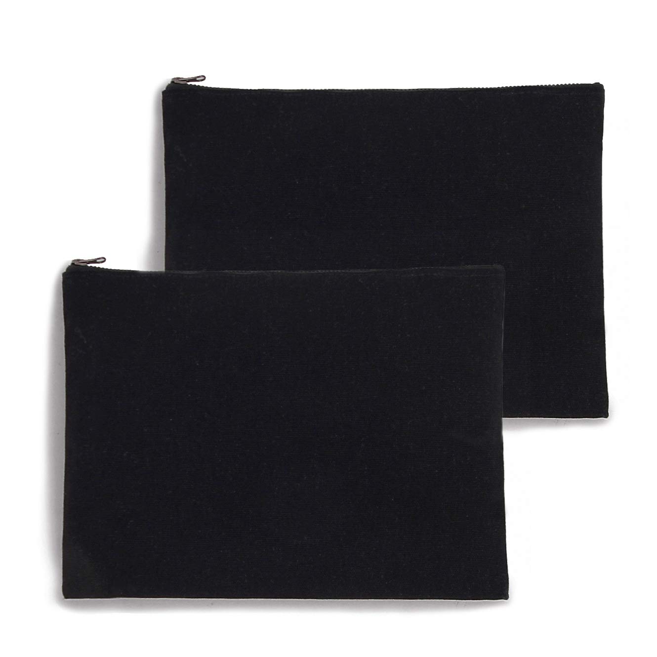 YINGKOR 2-pack Cotton Canvas Zipper Cosmetic Bag Makeup Bags Tool Organizer with Cotton Lining 20x28cm Black, Black, 11x7.87 inch/20x28cm, 7.87x11.02 Inches