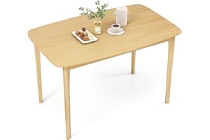 Giantex Rectangular Dining Table, Mid Century Modern Kitchen Table, Vintage Coffee Table W/Tabletop & Solid Wood Legs, Wood Farmhouse Table (Natural)