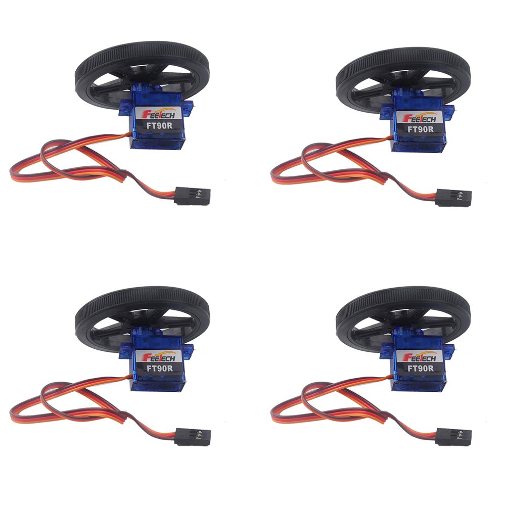 Stemedu 4 Sets Mini 9g Digital Servo, FT90R 360 Degree Continuous Rotation Micro Servo Motor, Micro RC Servos with Wheels for RC Robot Helicopter Airplane Controls Car Boat